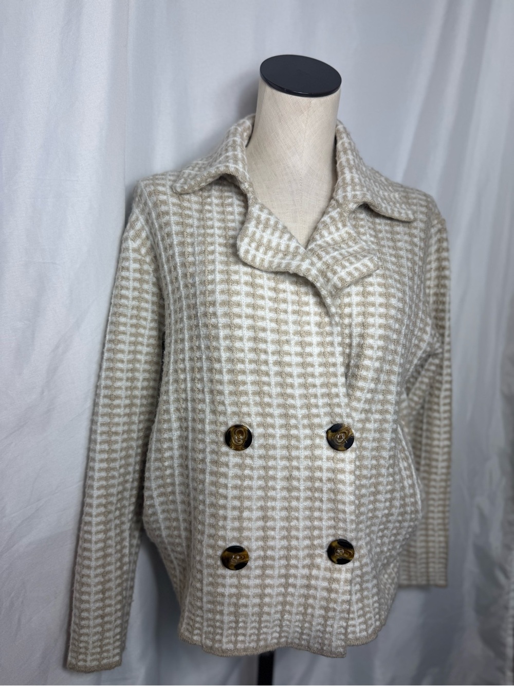 Rachel Zoe Jacket Taupe/White Collared old money Double Breasted Pockets Small